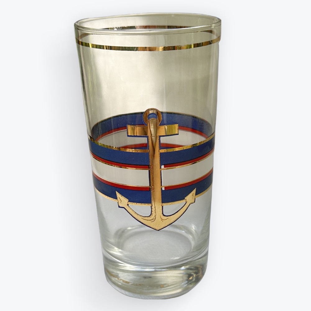 Nostalgic Nautical Anchor & Stripes Vintage Culver Gold Accent Highball Tumbler